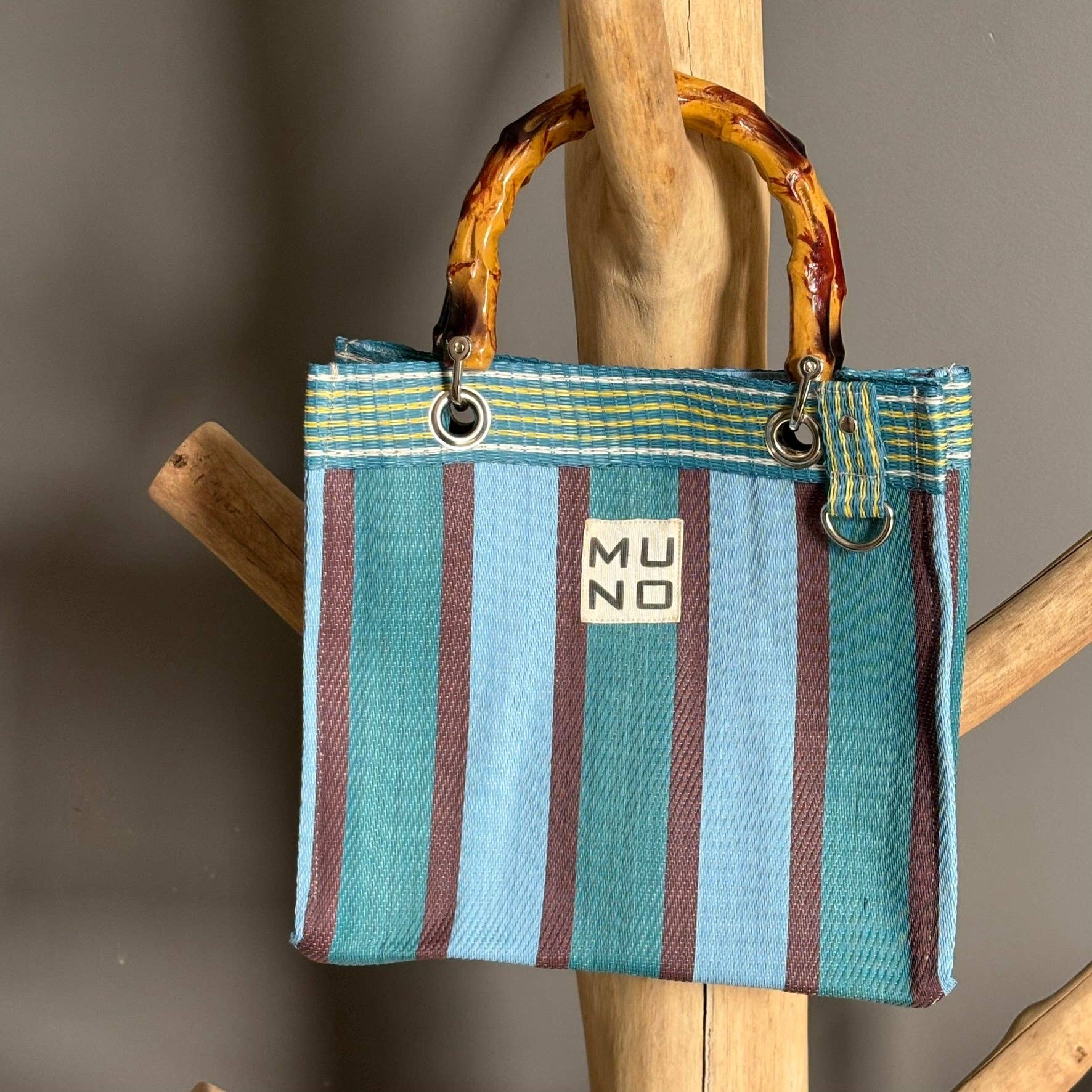 Muno - Wholesale Tote Bag - Women's - Nylon Mini Bag with Bamboo Handle - Ocean Breeze0