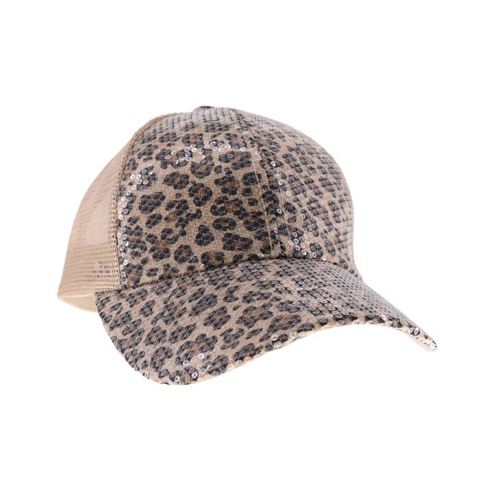 C.C Beanie - Wholesale Baseball Cap - Women's - Clear Sequin Leopard C.C Ball Cap BAB8041