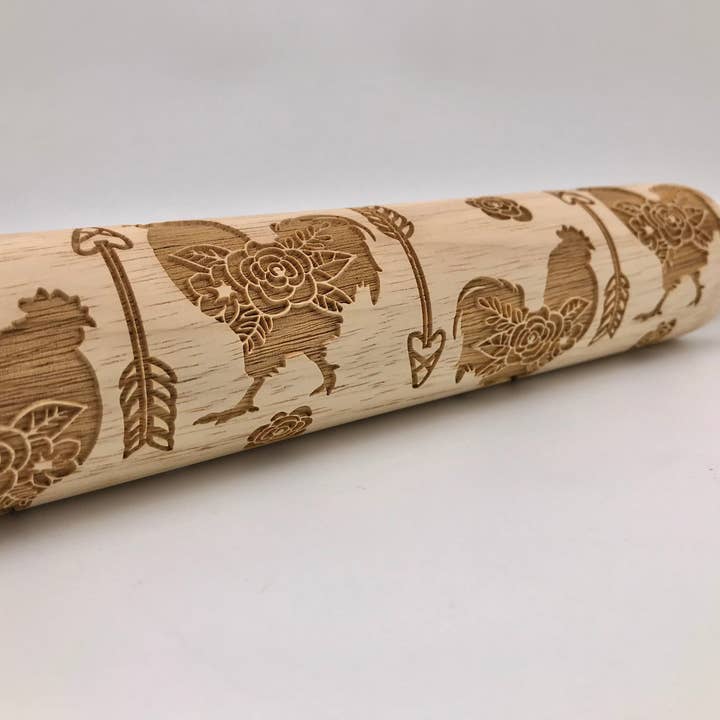 Embossed Rooster With Arrows Wooden Rolling Pin-Pottery for wholesale by Sweet Rolling Pins