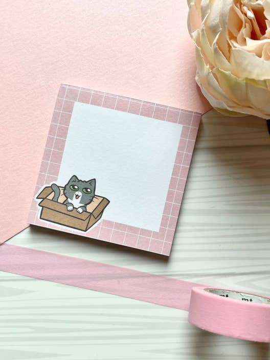 Grå Tuxedo Cat Memo Pad | Notesblok 50 Ark 3 x 3 for engroshandel hos Kimi Creative