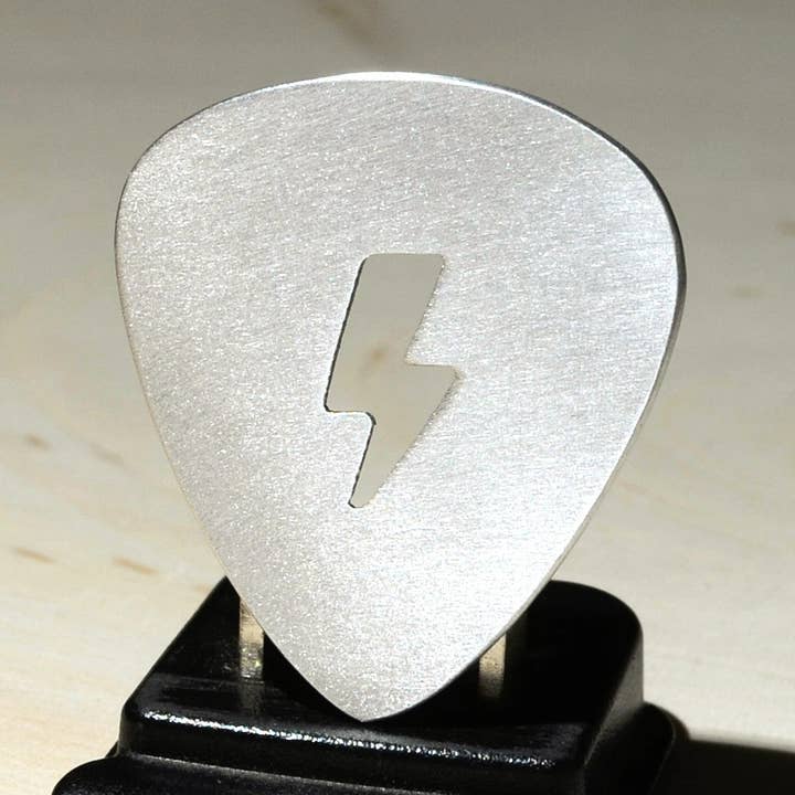 Lightening Bolt Guitar Pick Handmade from aluminum to Electrify Charge and Shock Your Music for wholesale by NiciArt LLC