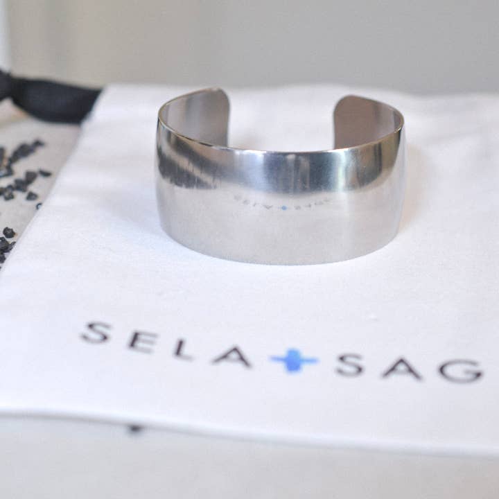 Sela+Sage - Wholesale Cuff Bracelet - Bright Polished Silver Cuff, Chunky Stainless Steel Bracelet2