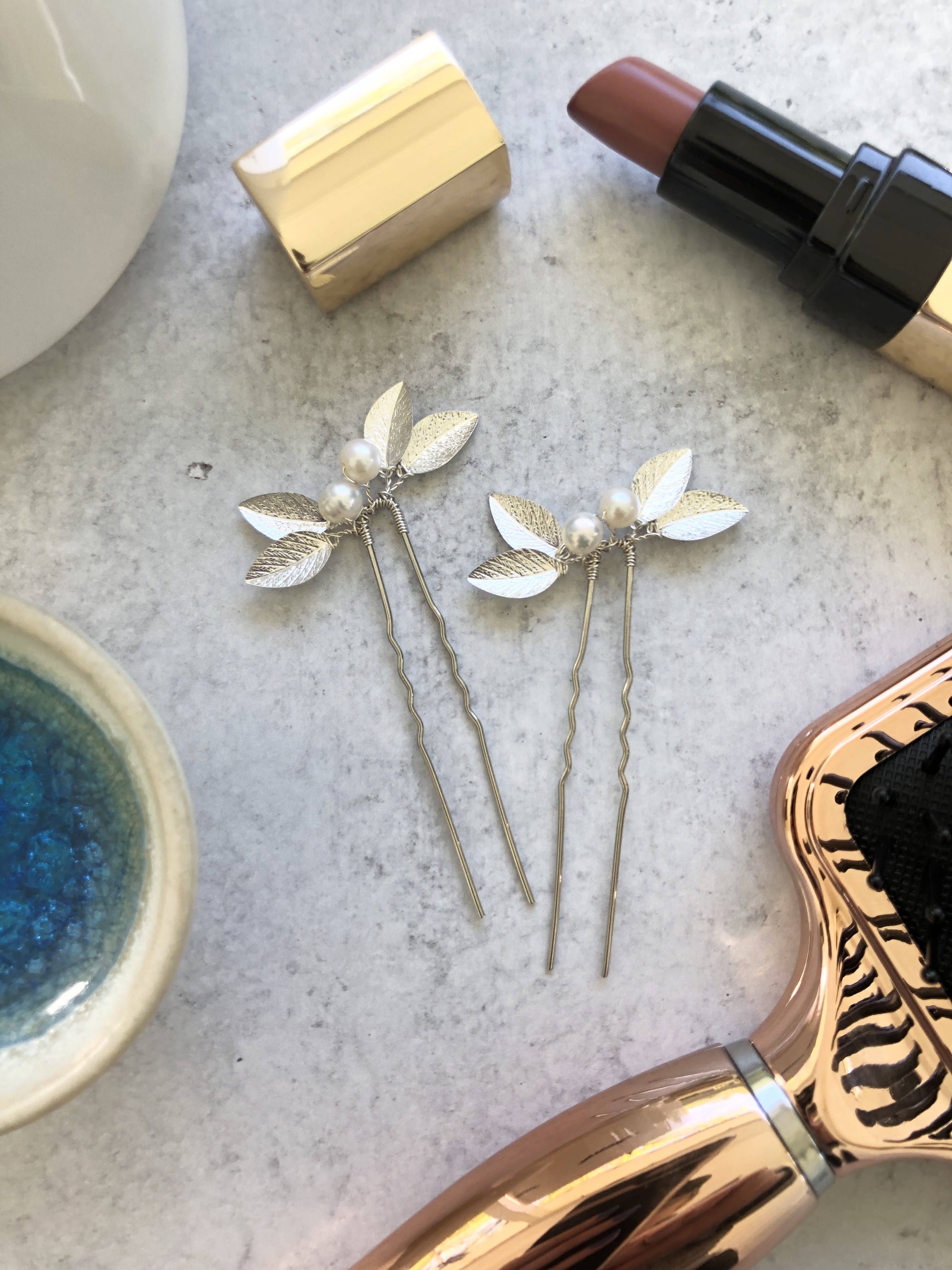 Sweet Olive Hairpieces - Wholesale Hair Pin - Classic Pearl & Leaf Hair Pins (1+) | Classic Bridal Hair Pins, Minimalist Hair Accessories8