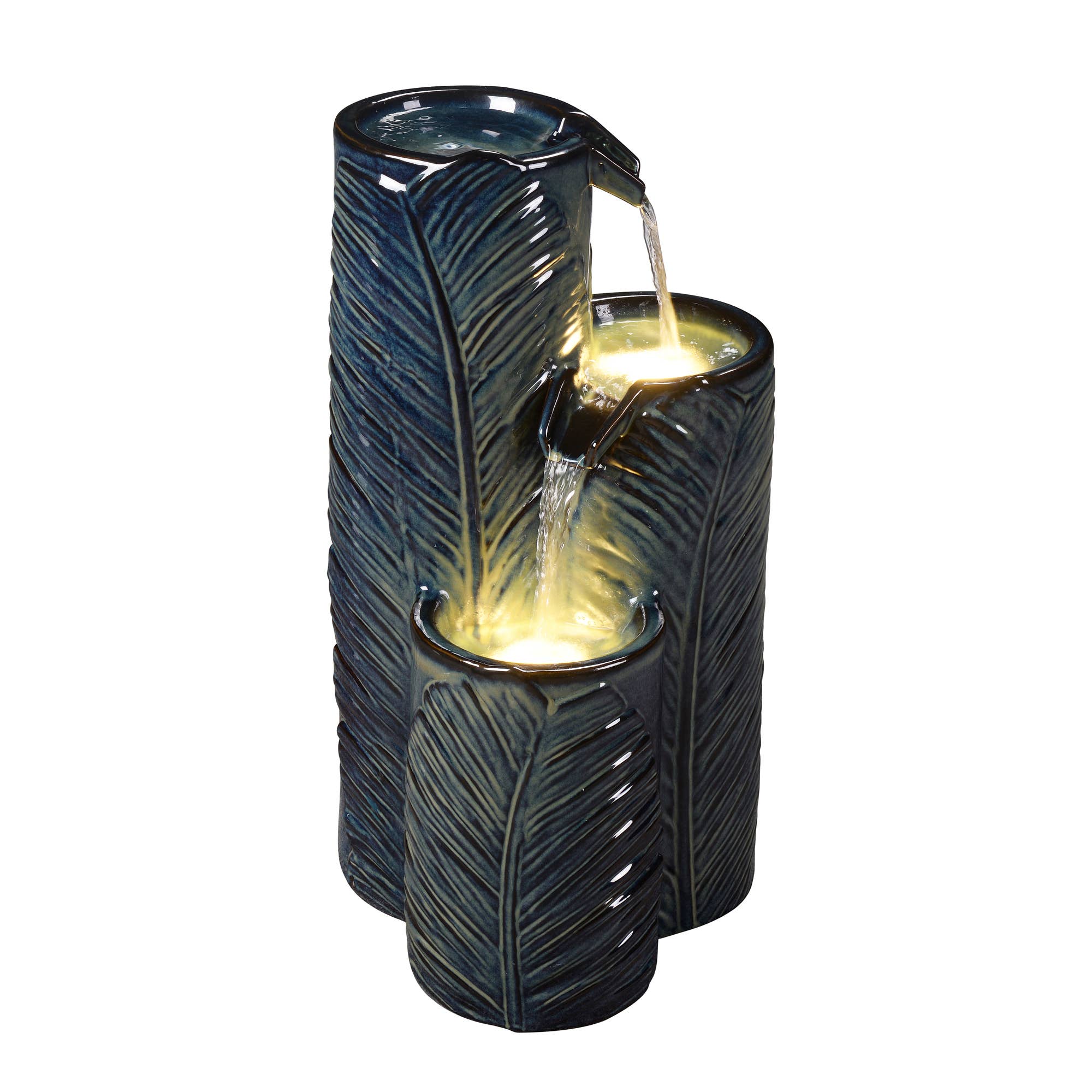 Hi-Line Gift Ltd. - Wholesale Outdoor Ornament/Decor - Ceramic Fountain with Lights - Blue Bliss1