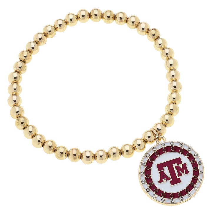 Texas A&M Aggies Pave Disc Ball Bead Stretch Bracelet for wholesale by Canvas Style