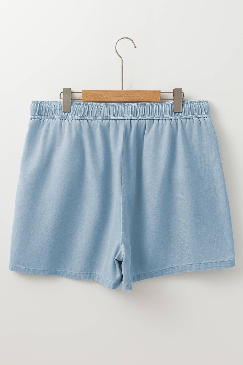 Blue Plus Size Washed Chambray Drawstring Elastic Waist Shorts for wholesale on Faire3