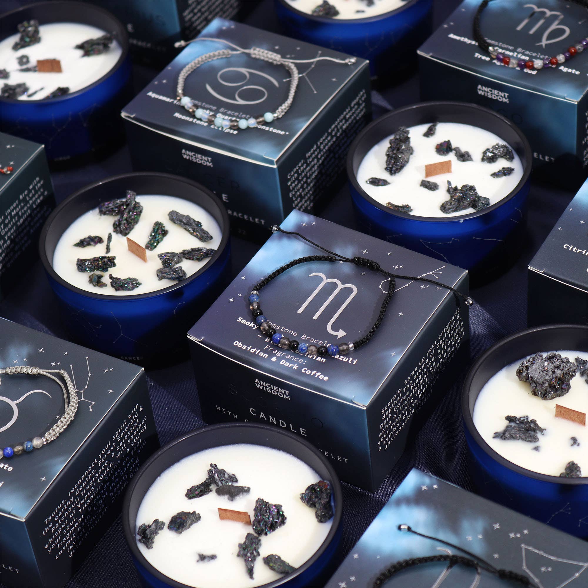 Ancient Wisdom - Wholesale Jar/Filled Candle - Zodiac Crystal Candle with Gemstone Bracelet - Scorpio4