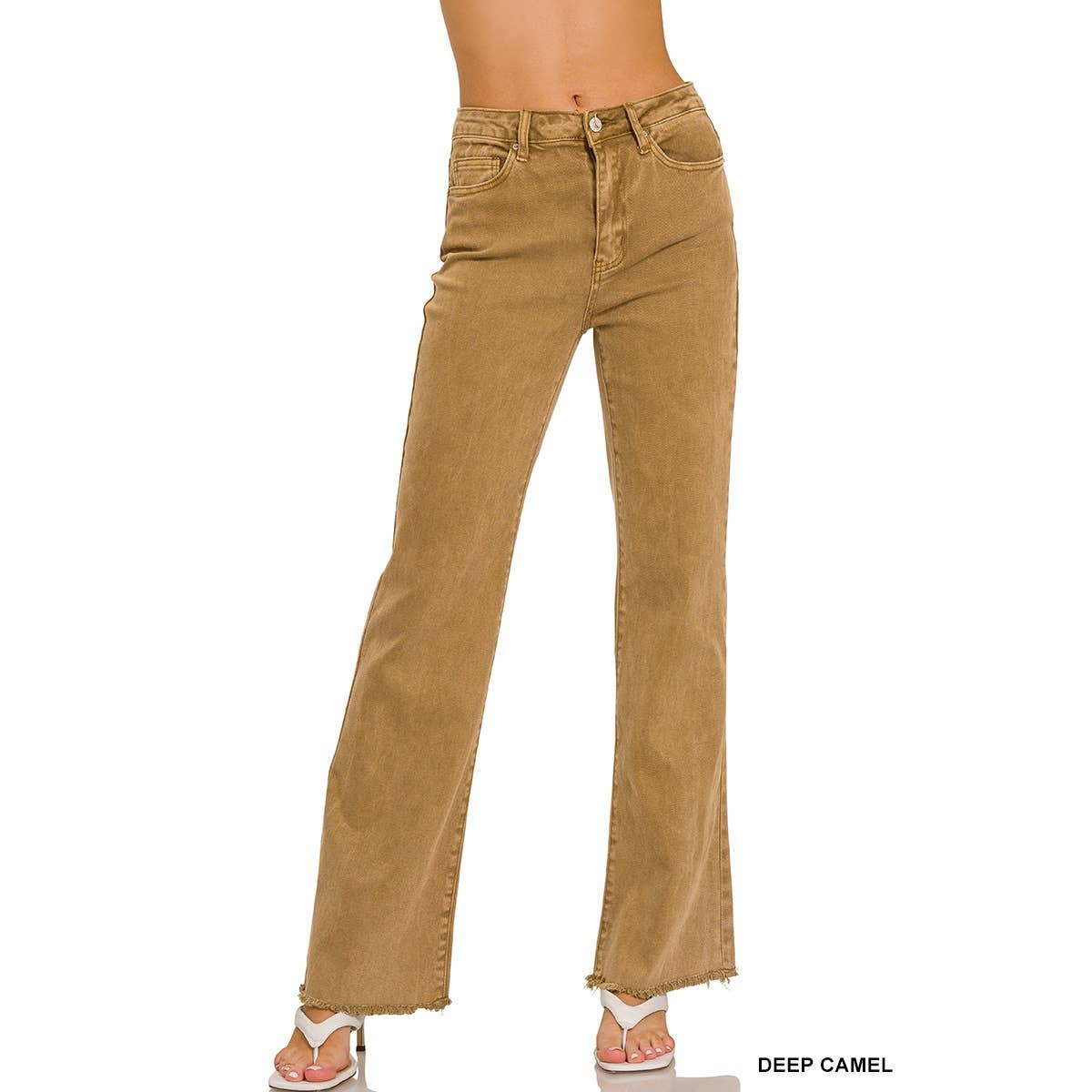 Apolline - Wholesale Jeans - Women's - ACID WASHED FRAYED CUTOFF HEM STRAIGHT WIDE PANTS4