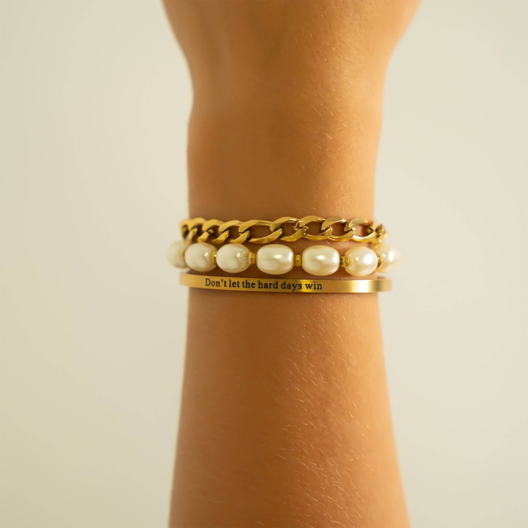 WJW - Wholesale Cuff Bracelet - 18K Gold PVD Dont let Hard Days Win Engraved Bangle Bracelet1