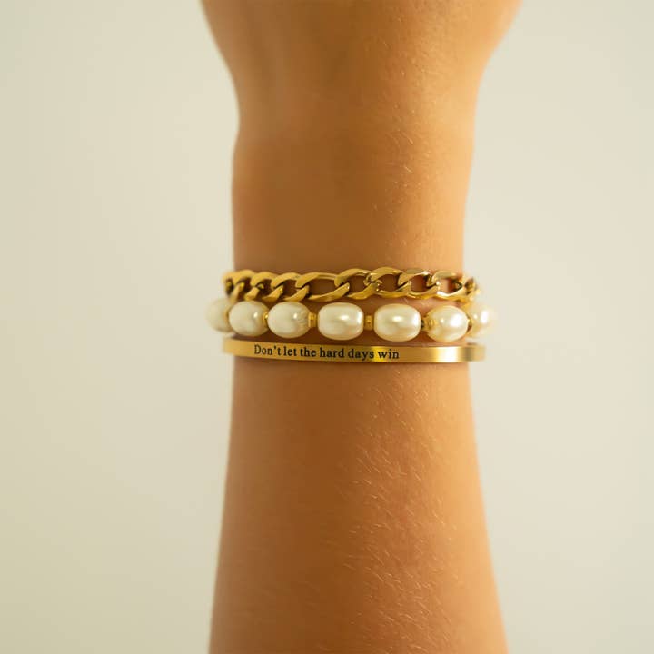 WJW - Wholesale Cuff Bracelet - 18K Gold PVD Dont let Hard Days Win Engraved Bangle Bracelet1