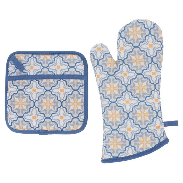 Florence Blue and Yellow Mitten and Potholder Combo for wholesale by LiLi Homes