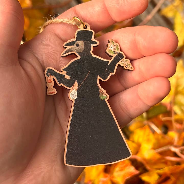 Glitter and Toadstools - Wholesale Ornament - Wooden Plague Doctor OrnamentÂ
