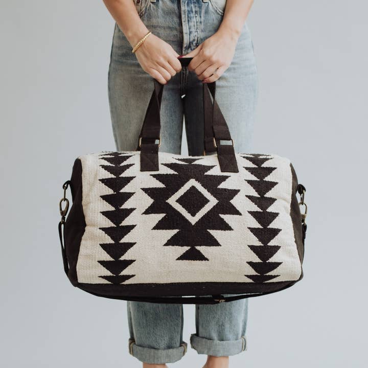 Panache Apparel Co. - Wholesale Weekender Bag - Women's - Cream & Black Aztec Duffel1