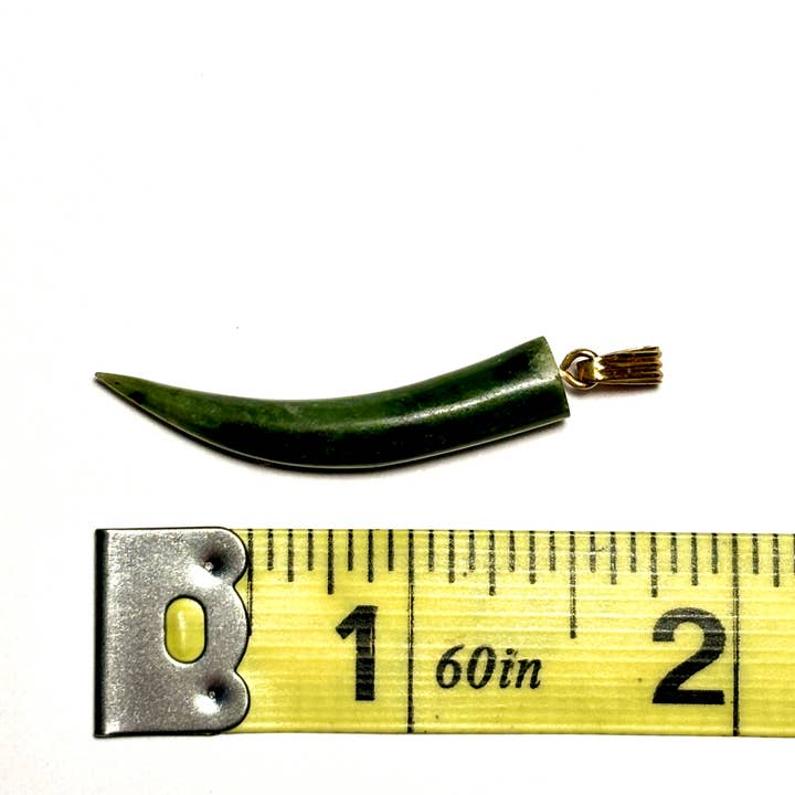 Whitestone Jewelry Co. – wholesale Individual charm/pendant – Vintage 1970s Green Jade Horn Good Luck Charm Pendant | 18K Gold-Plated Bail
