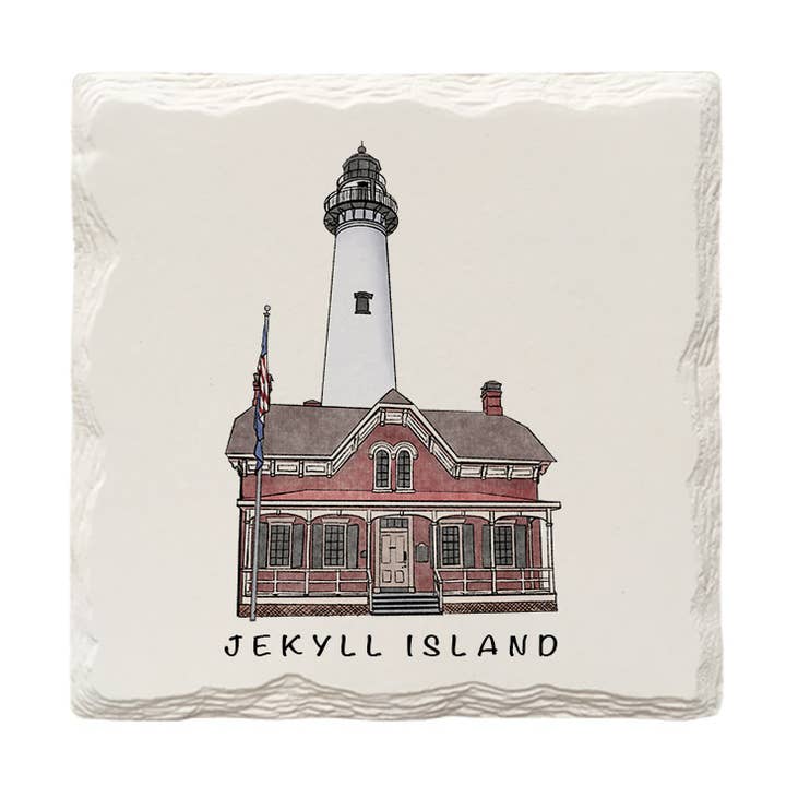 St. Simons Lighthouse, GA | Hand-Drawn | Drink Coaster for wholesale by The Doodle Brand
