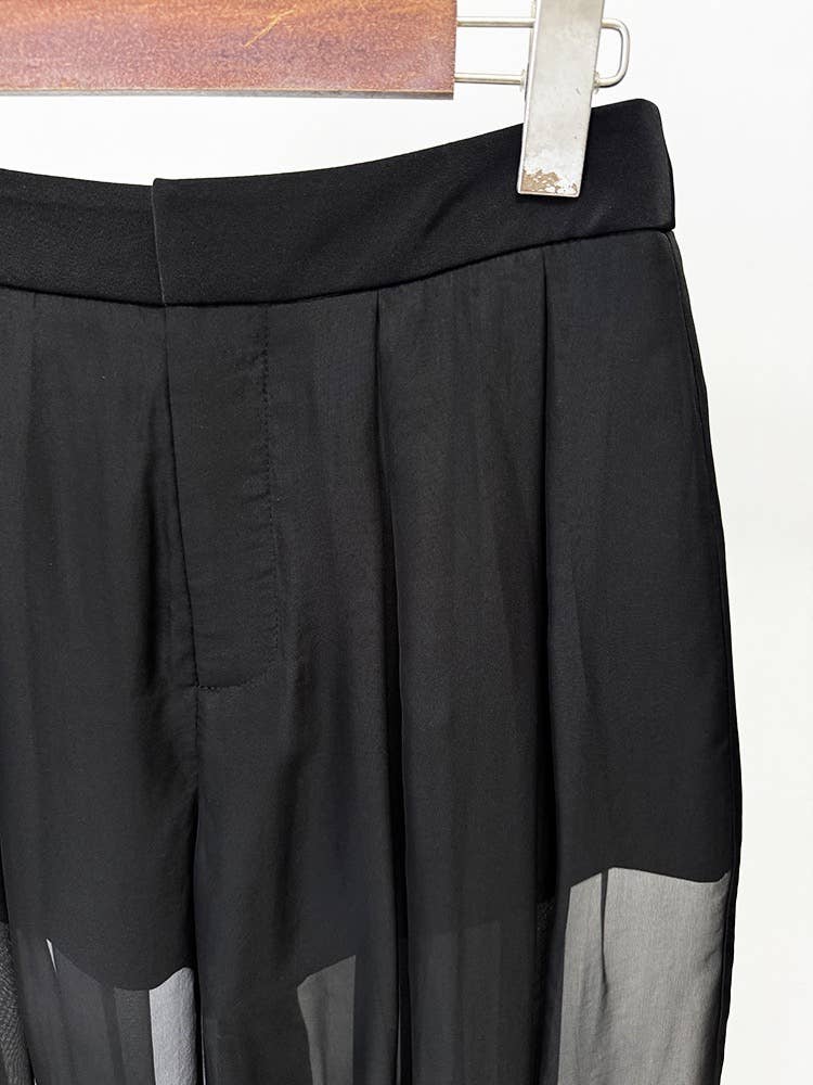 Black 4Y Mesh Stitching Beaded Suit Jacket with Chiffon Trousers for wholesale on Faire12