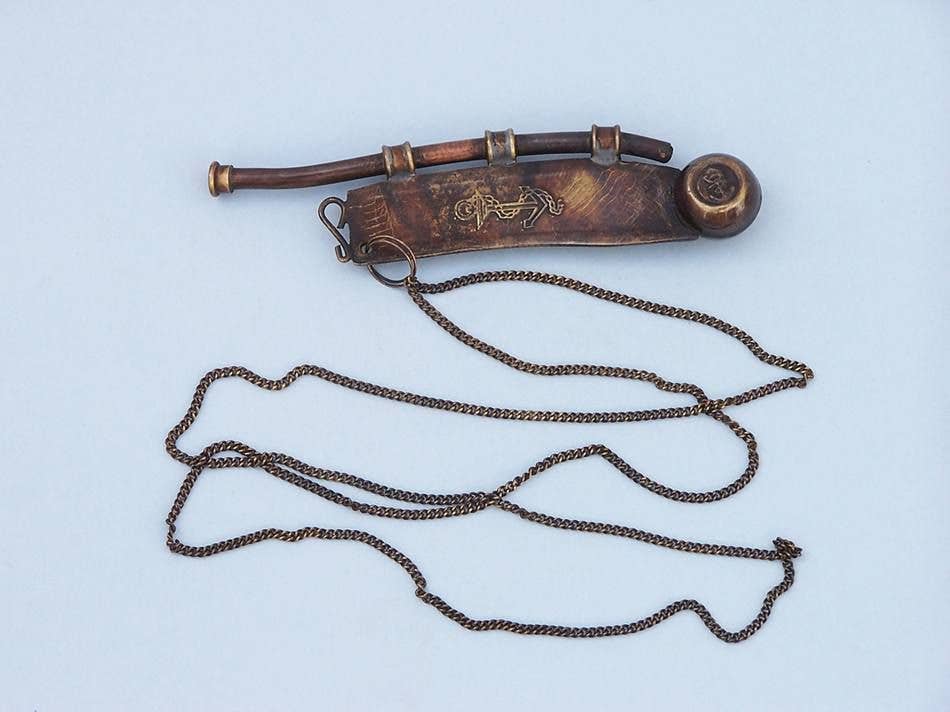 Hampton Nautical - Wholesale Decorative Tabletop Object - Antique Copper Boatswain (Bosun) Whistle 5" w/ Rosewood Box1