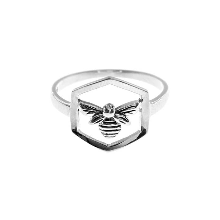 Kali Ma Designs - Sterling Silver Jewellery - Wholesale Signet Ring - Anya bee inside hexagon ring