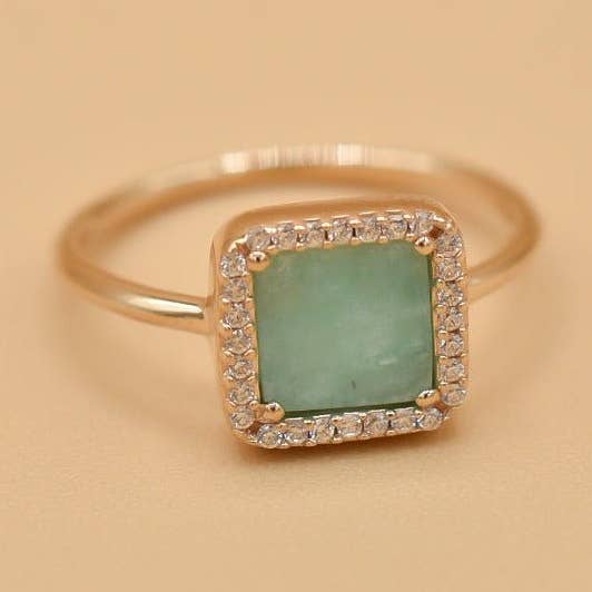 Amazonit forgyldt Elon Ring for engroshandel hos Coraline Bijoux