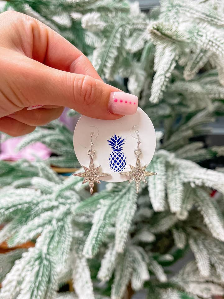 Rhinestone North Star Dingla Örhängen - Silver för wholesale av Prep Obsessed Wholesale