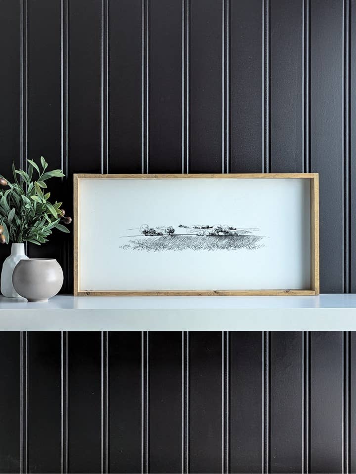 Vintage Landscape Sketch Framed Print – Modern Wall Art for wholesale by Williamraedesigns