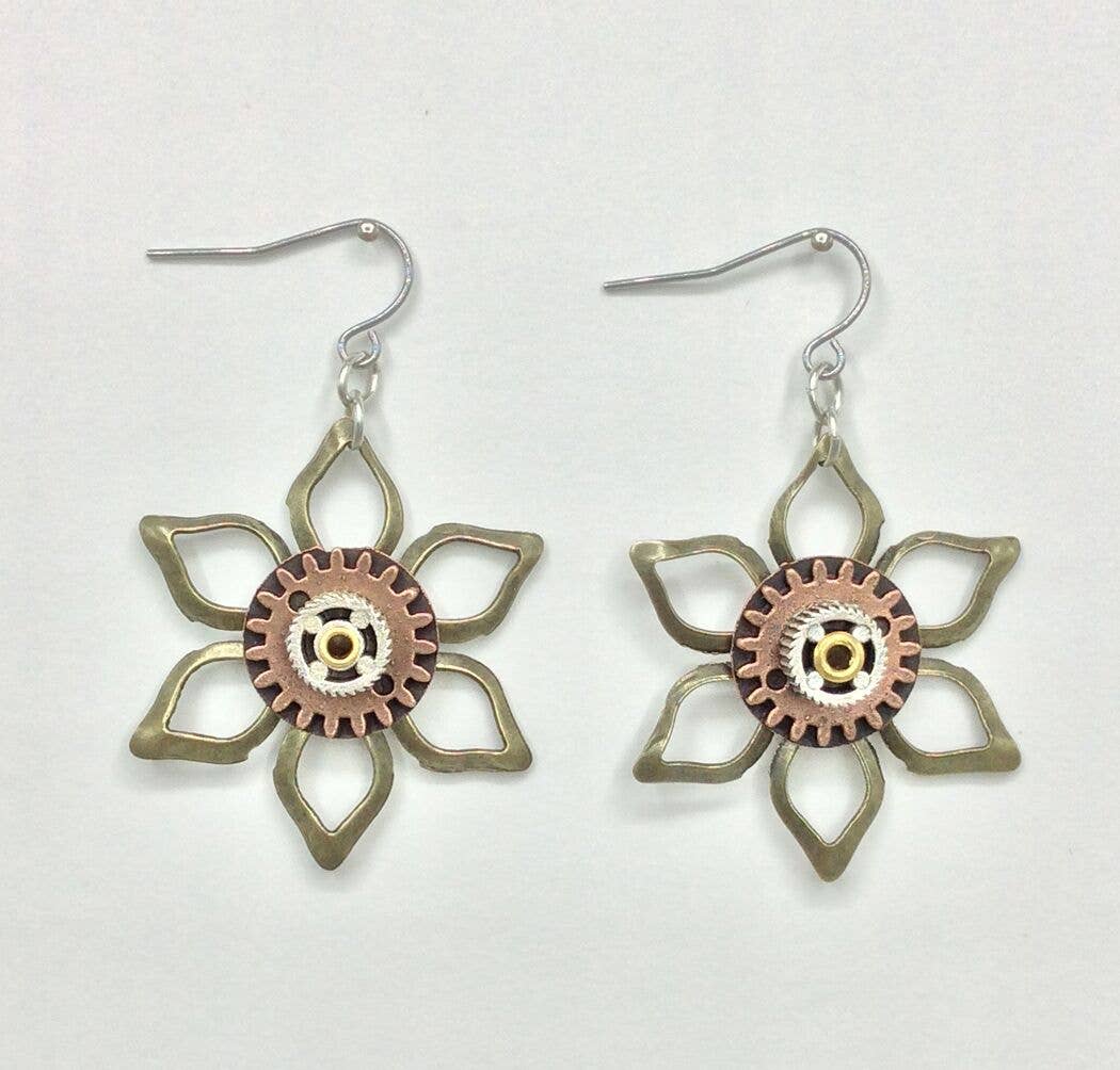 Alchemy Inc - Wholesale Dangle Earrings - Mechanical Botanical Mixed Metal Earrings - 3253