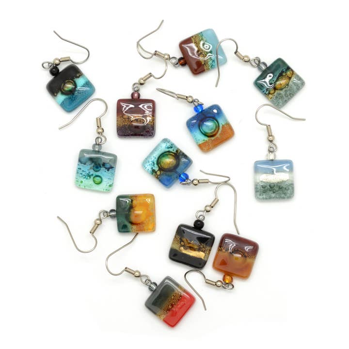 Tiny Square Glass Earrings for wholesale by Dunitz & Company