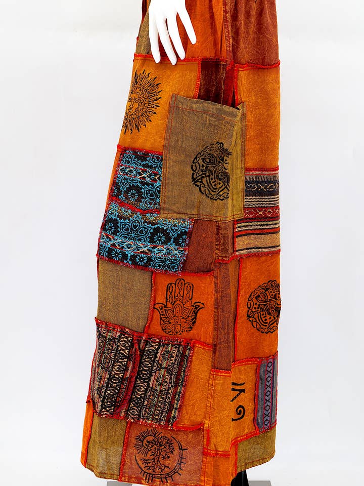 Himalaya Handmade - Wholesale Pants – Women's - Cotton Hippie Handmade Harem Overlock Old Gods Symbols Patchwork Wide Leg Bohemian Trousers20