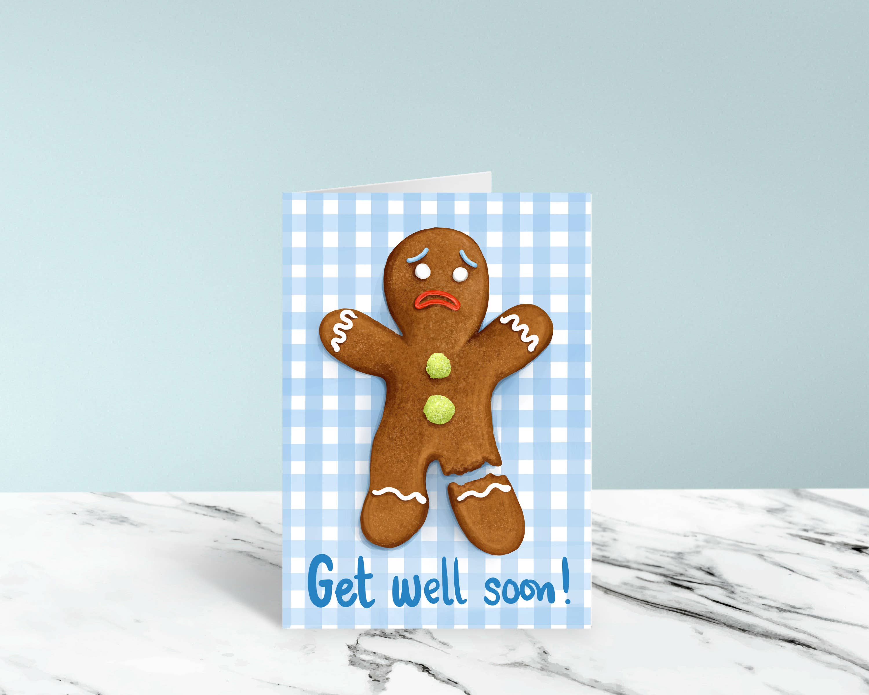 Katie Tinkler illustration - Wholesale Get Well Card - Get Well Soon Cute Gingerbread Gingham Greeting Card6