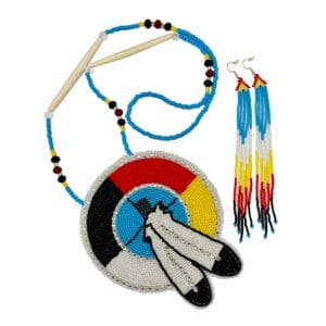 Handgjort pärlhalsband och örhänge set med stort 5-tums rosettanhänge för wholesale av BEADS CORNER