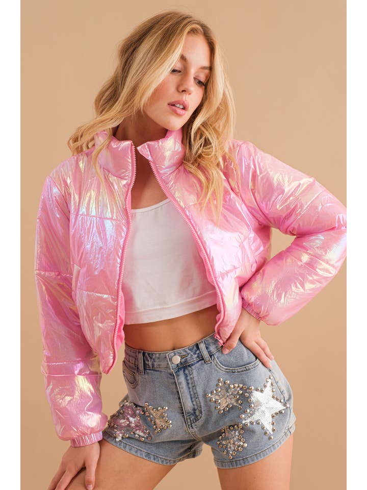 Blue B – Blusão - Mulher por atacado – 61220J - Blusão Puffer Metalizado Puffer Crop Zip Up10