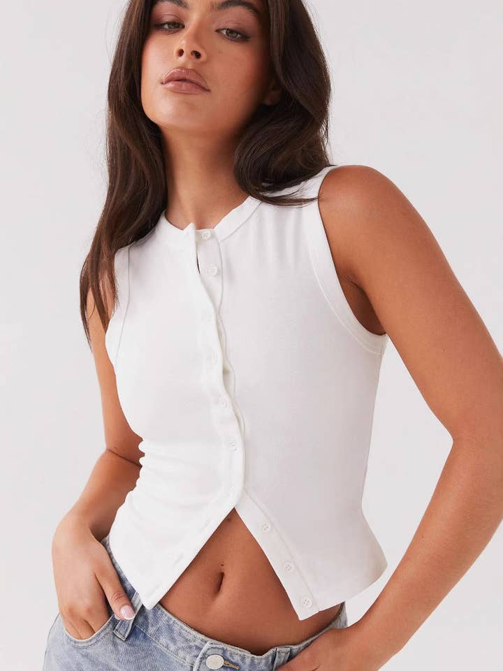 SALINA TRADING INC - Wholesale Tank top – Women′s - Women Fashion Casual Solid Color Button Tank Top7