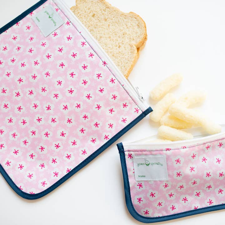 For Baby and Up - Green Sprouts - Wholesale Lunch bag/box – Kids - Reusable Insulated Sandwich Bags (2 pack)-Aqua Swan Set-6 mo+2