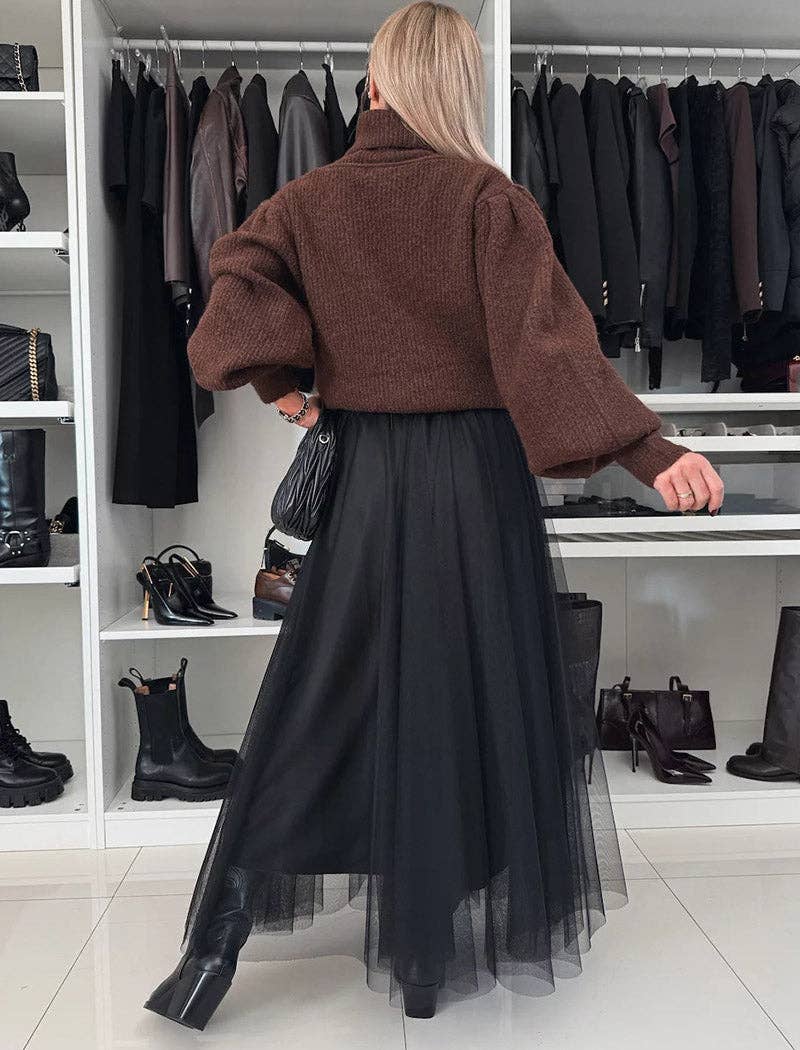 safistyle – Saia - Mulher por atacado – Saia Maxi Sobreposição de Tule com Cintura de Fita4