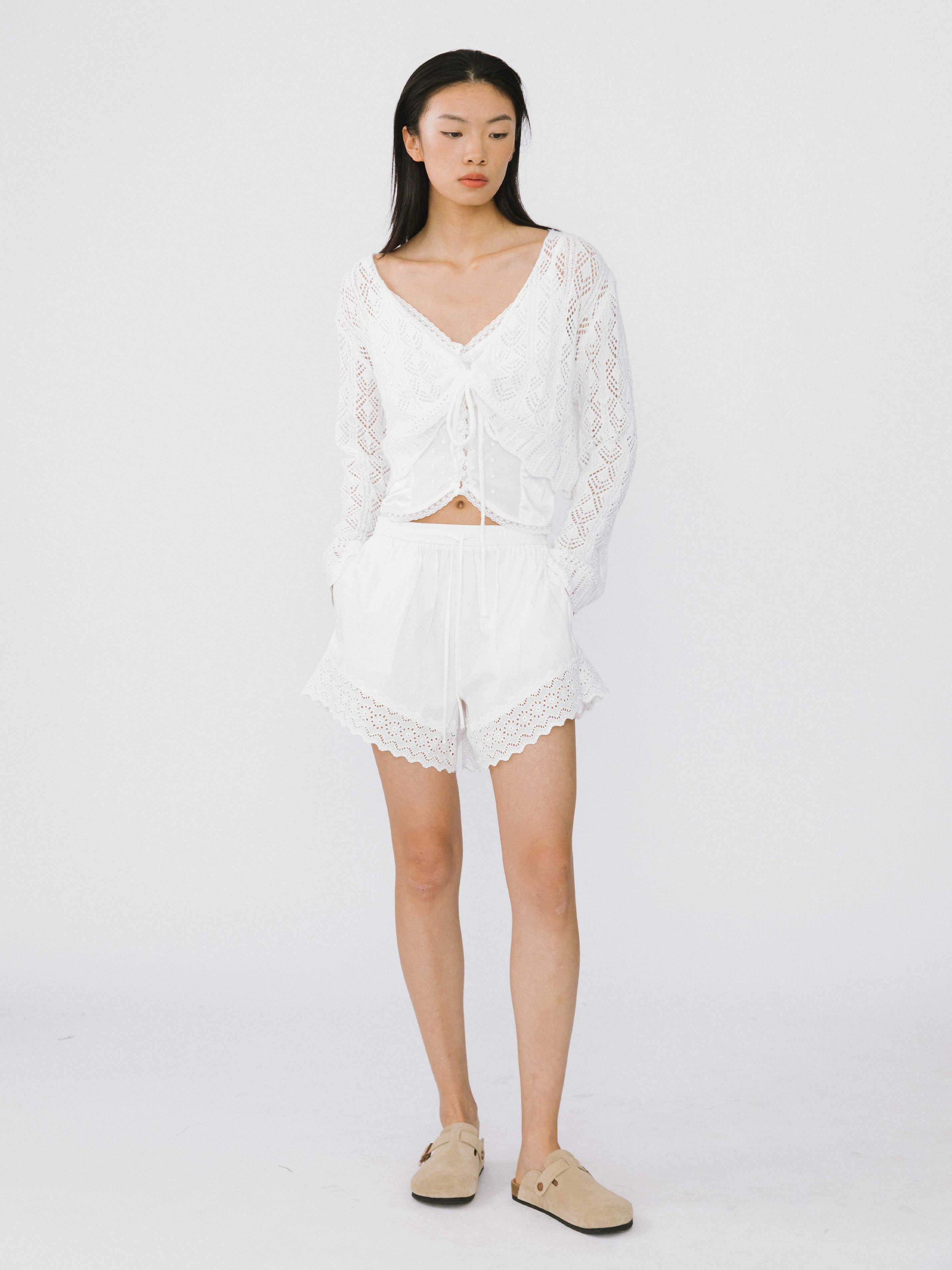 CUBIC - Vente Haut en maille – femme - Haut en maille fine à col en V et cordon6