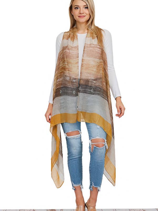 Diamond Patterned Chiffon Semi Sheer Cover Up Vest for wholesale by Cap Zone