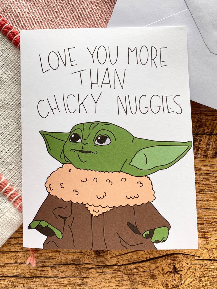 Love You More Than Chicky Nuggies Blank Greeting Card for wholesale by Tess Givnish Artist