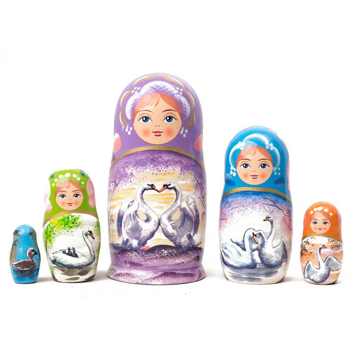 Swan Heart Nesting Doll 5pc./6" for wholesale by Golden Cockerel