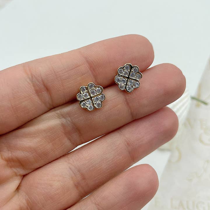 boucles d'oreilles clous trèfle chanceux brillant pour la vente par Cherie by Cherie