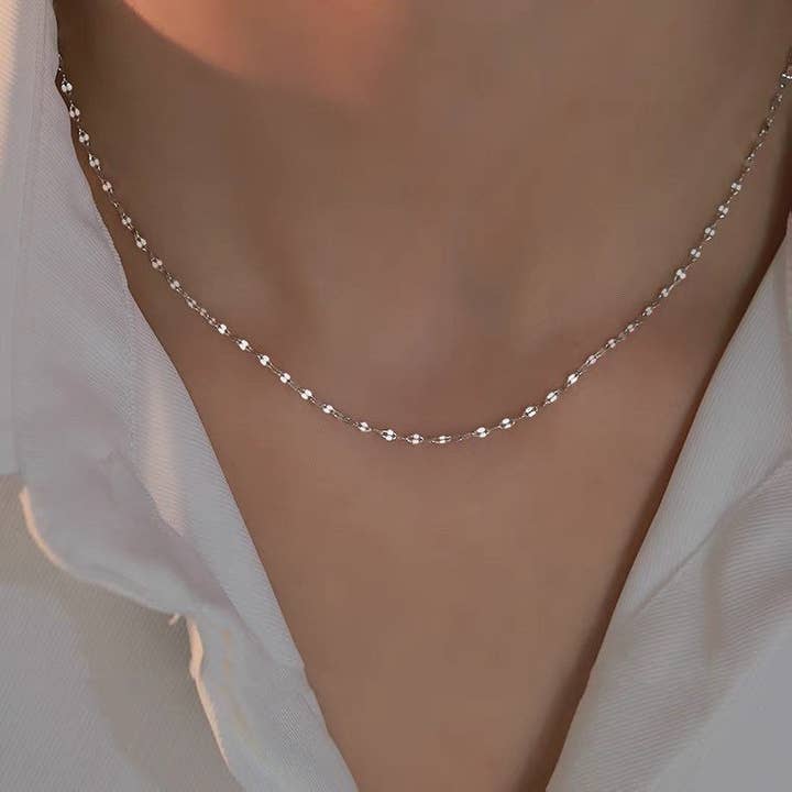 Haengseongworkshop - Vente Collier maille et chaîne - Collier en acier chirurgical en grains de café 15/16/17/18/19/20 pouces avec anneau à ressort5