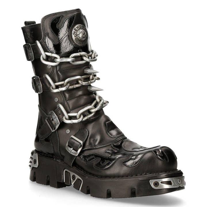 New Rock Black Spiked Mid-Calf Gothic Boots-727-S1 for wholesale on Faire