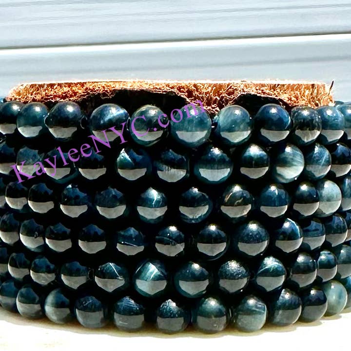 KayleeNYC - Wholesale Jewelry Set - Natural Blue Tiger Eye 6mm 7.5” Stretch Bracelet3