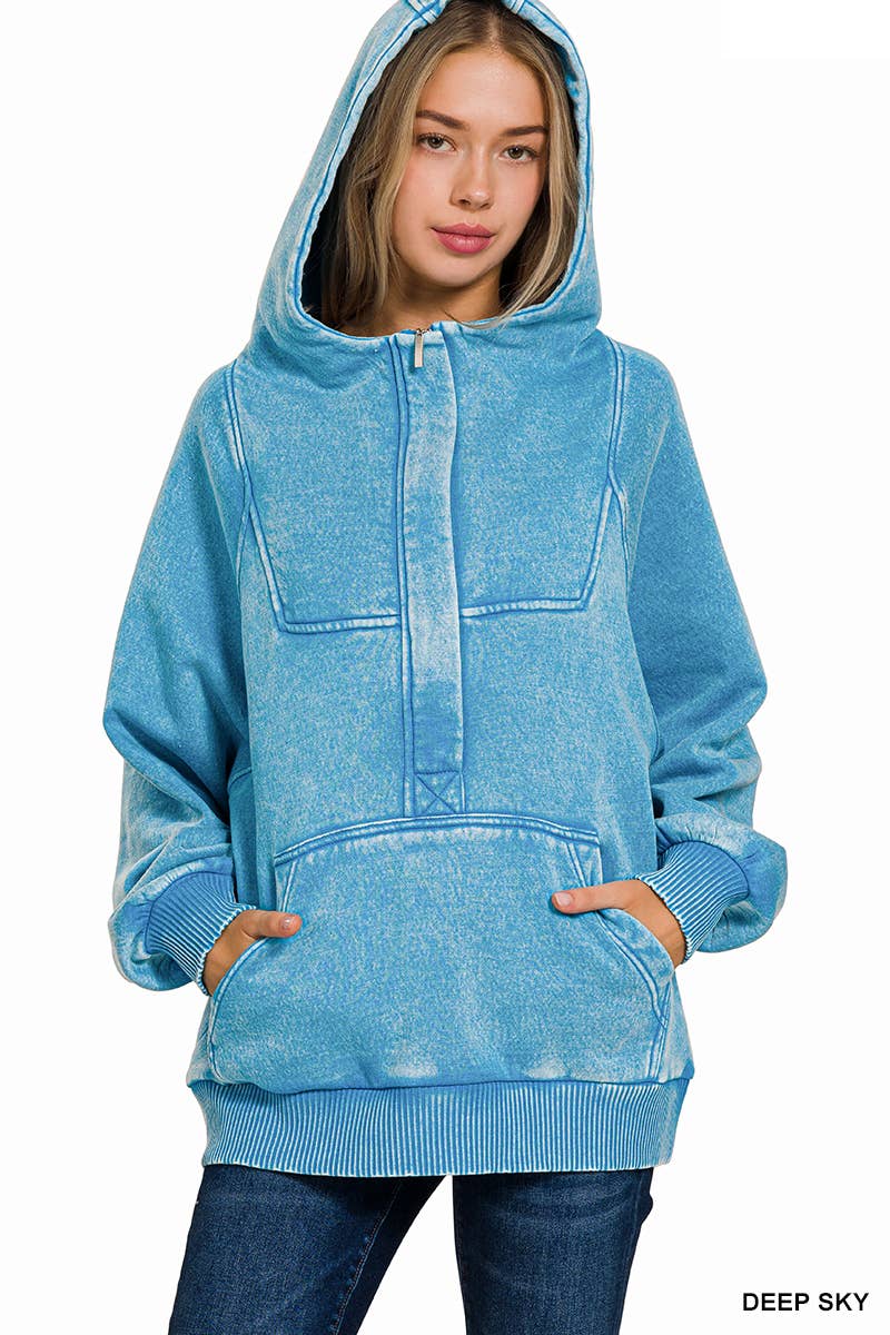 42POPS - Wholesale Hoodie - Women's - ..SI-25317 Washed Fleece Oversized 1/4 Zip Hoodie6