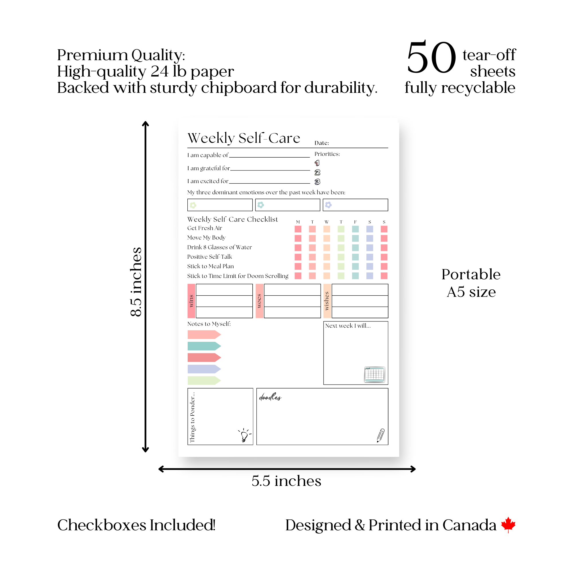 Eleventh and Taylor - Wholesale Notepad - Weekly Self-Care Planner: 50 Page Tear-Off Notepad4