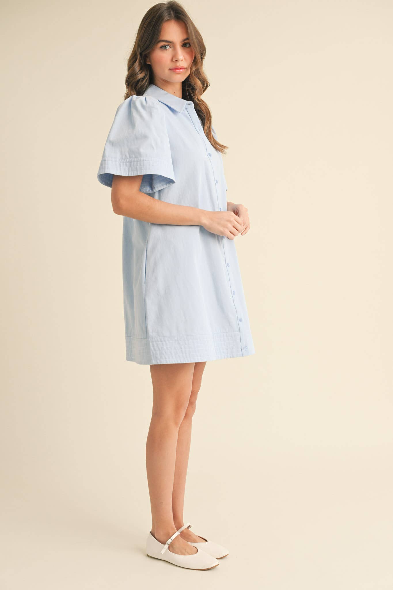 &MERCI - Wholesale Dress - Women's - SHORT SLEEVE BUTTON DOWN MINI DRESS MDR357227