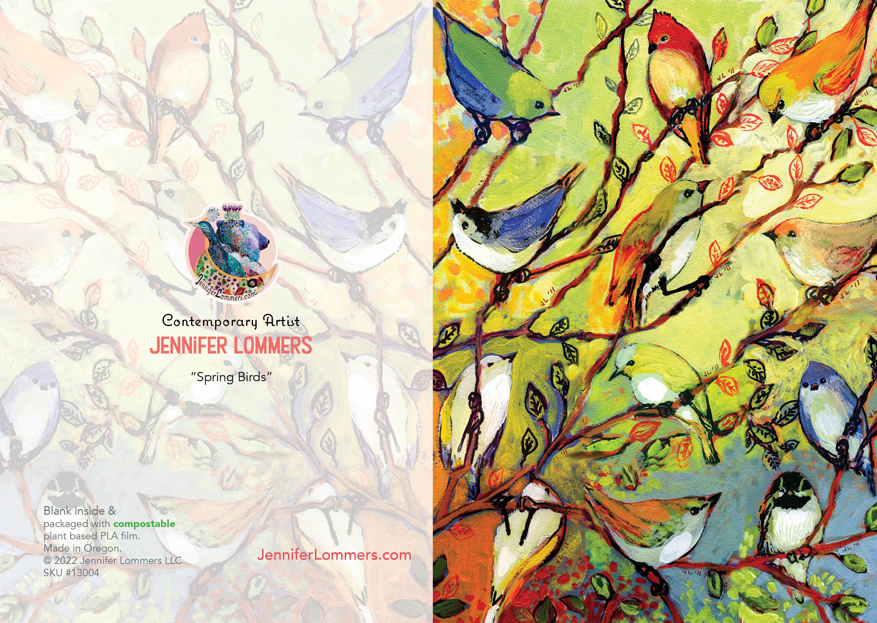 Jennifer Lommers - Venta al por mayor Tarjetas de felicitación - Tarjeta de Nota en Blanco A6 Pájaros de Primavera1