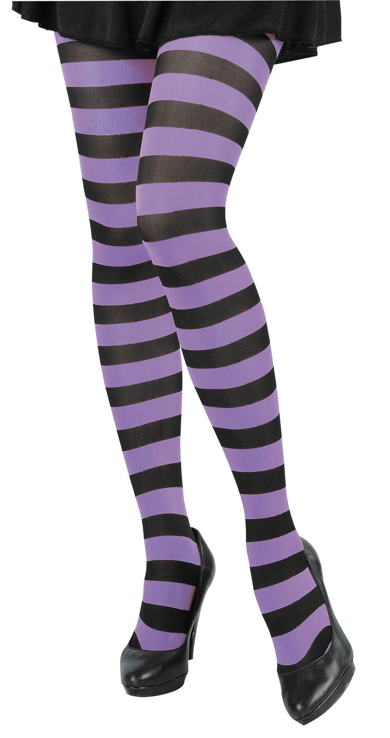 Party Pro - Wholesale Costume - Unisex - BLACK/PURPLE STRIPED PANTYHOSE1