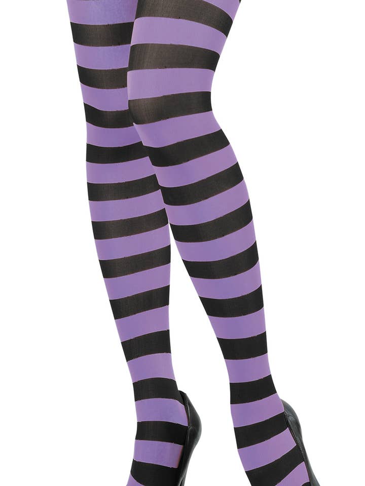 Party Pro - Wholesale Costume - Unisex - BLACK/PURPLE STRIPED PANTYHOSE1
