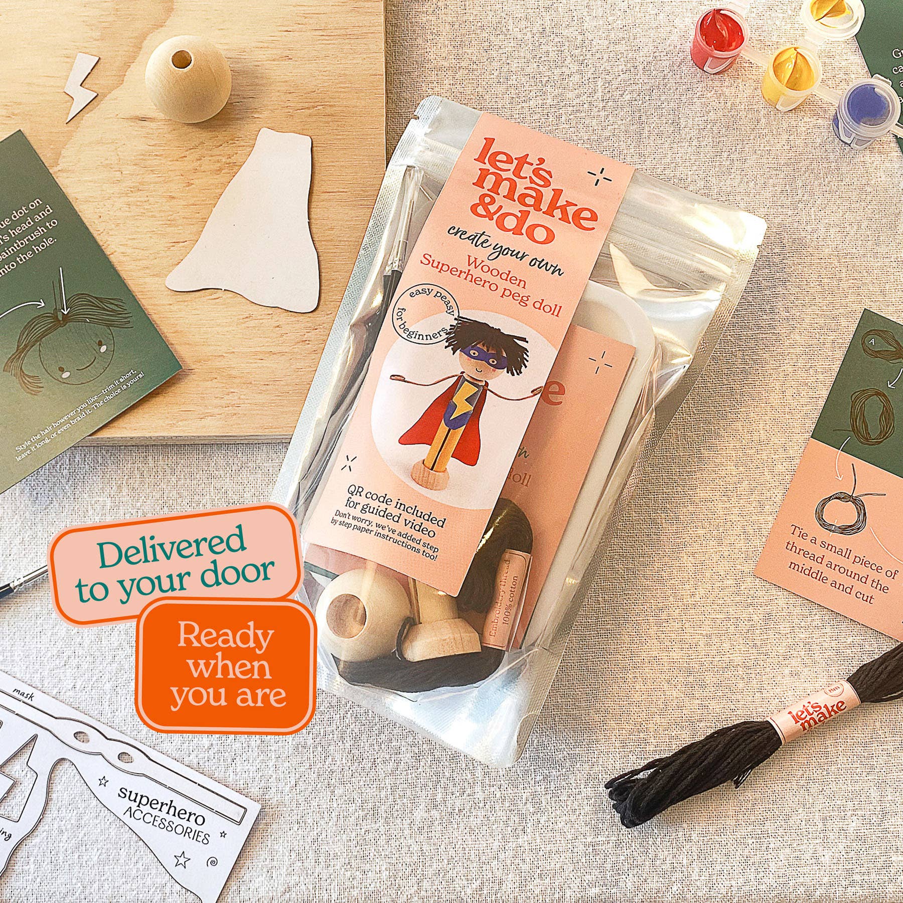 Let's Make & Do – wholesale DIY-pysselkit - Barn – Skapa din egen superhjälte träpegdocka kit9