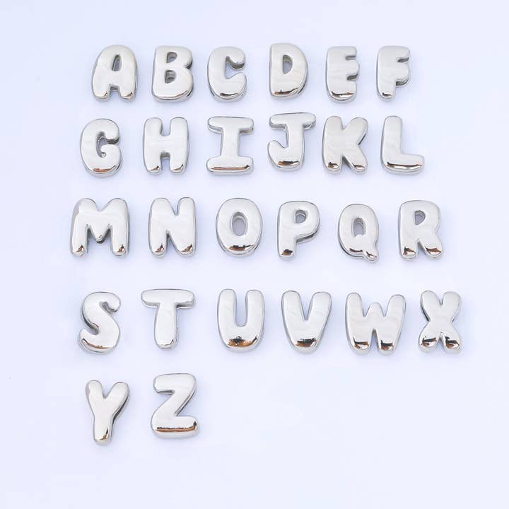 Silver 20mm Personalized Cord Chubby Bubble Initial Letter Alphabet Bead | AF118 - AF130 for wholesale by Aim Eternal